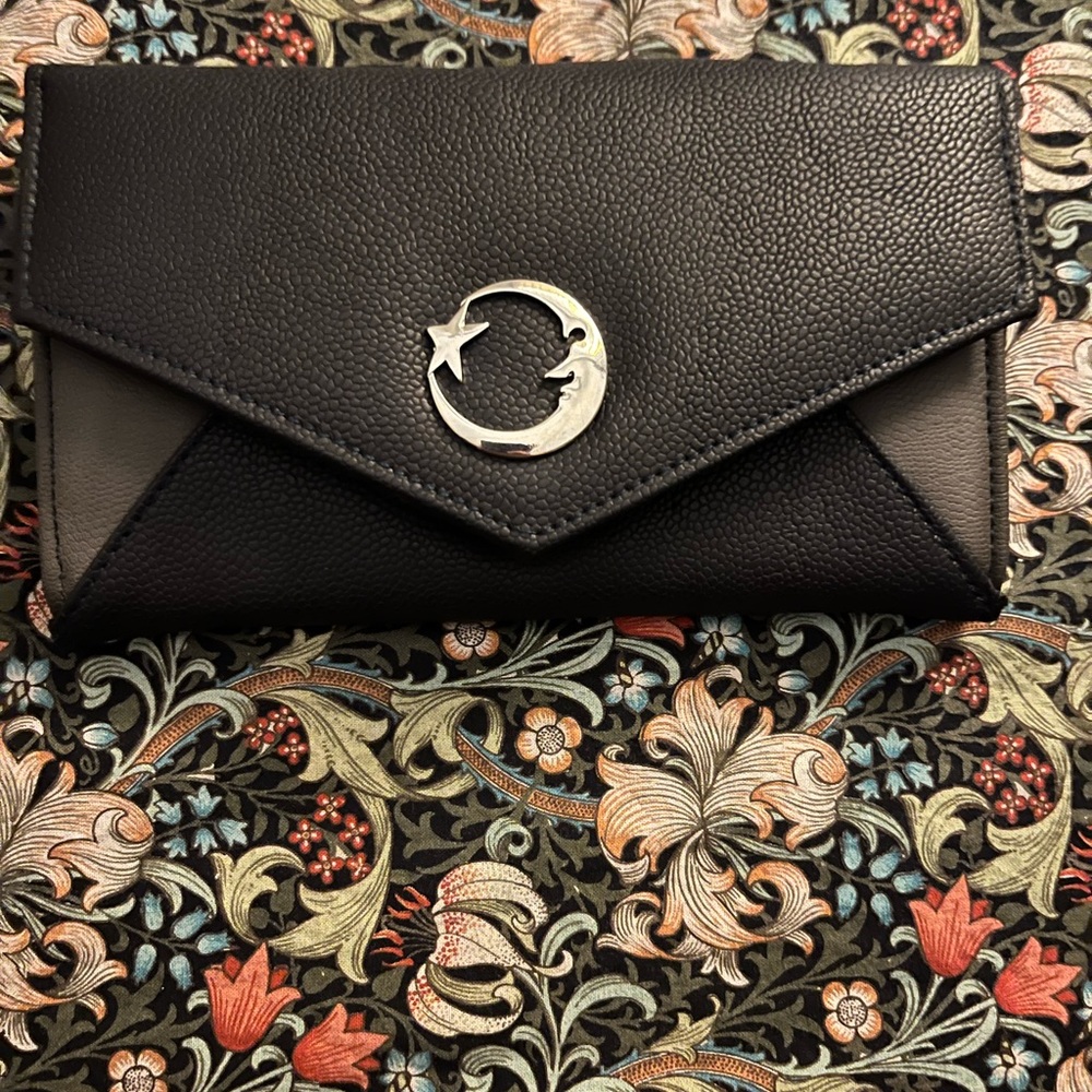 Black Leather Clutch with Silver Accent